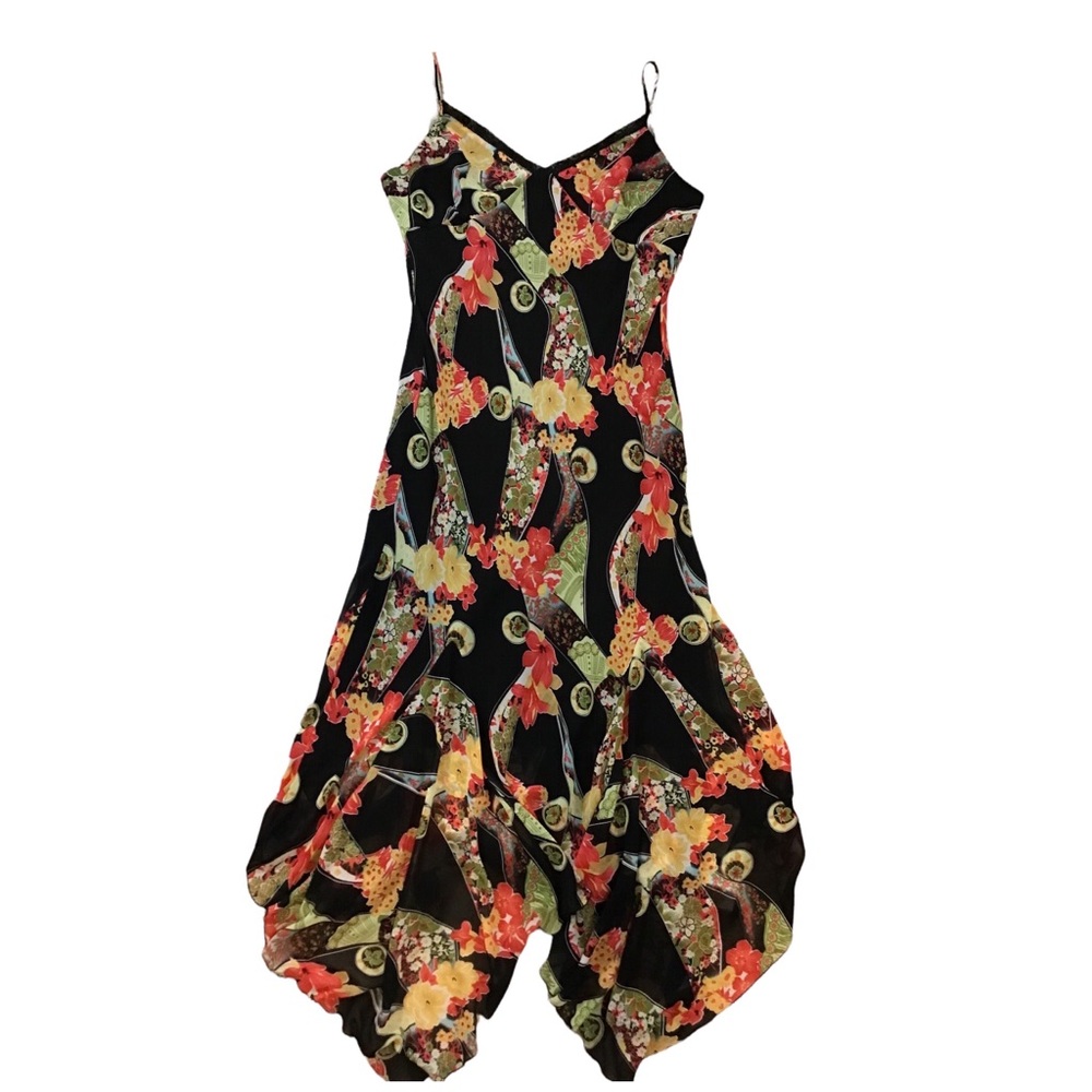 Manon Babtiste USA Tropical Floral-Print Strapless High-Low Ruffle Dress L